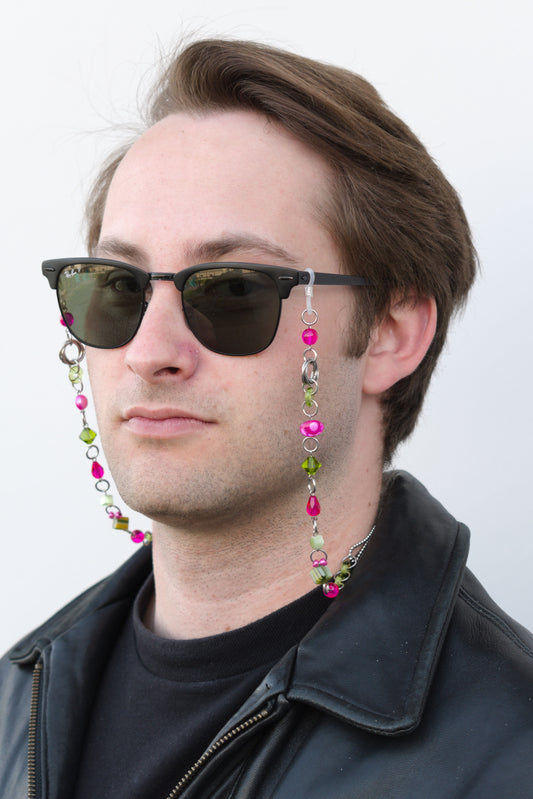 the brighter pink/green glasses chain